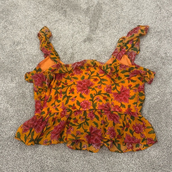 Veronica Beard Orange Silk Floral Randa Ruffle Tank Top Blouse Size 4 NWOT - Picture 3 of 8